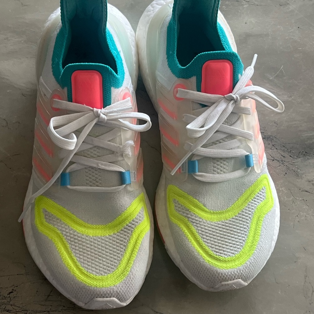 Adidas Ultraboost White and Neon Sneakers